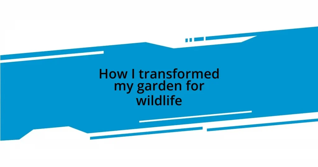 How I transformed my garden for wildlife